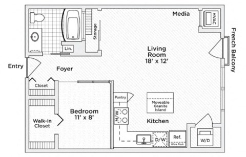 Annex 651 Floor Plan with 651 Sq. Ft. at 275 on the Park, Missouri, 63108